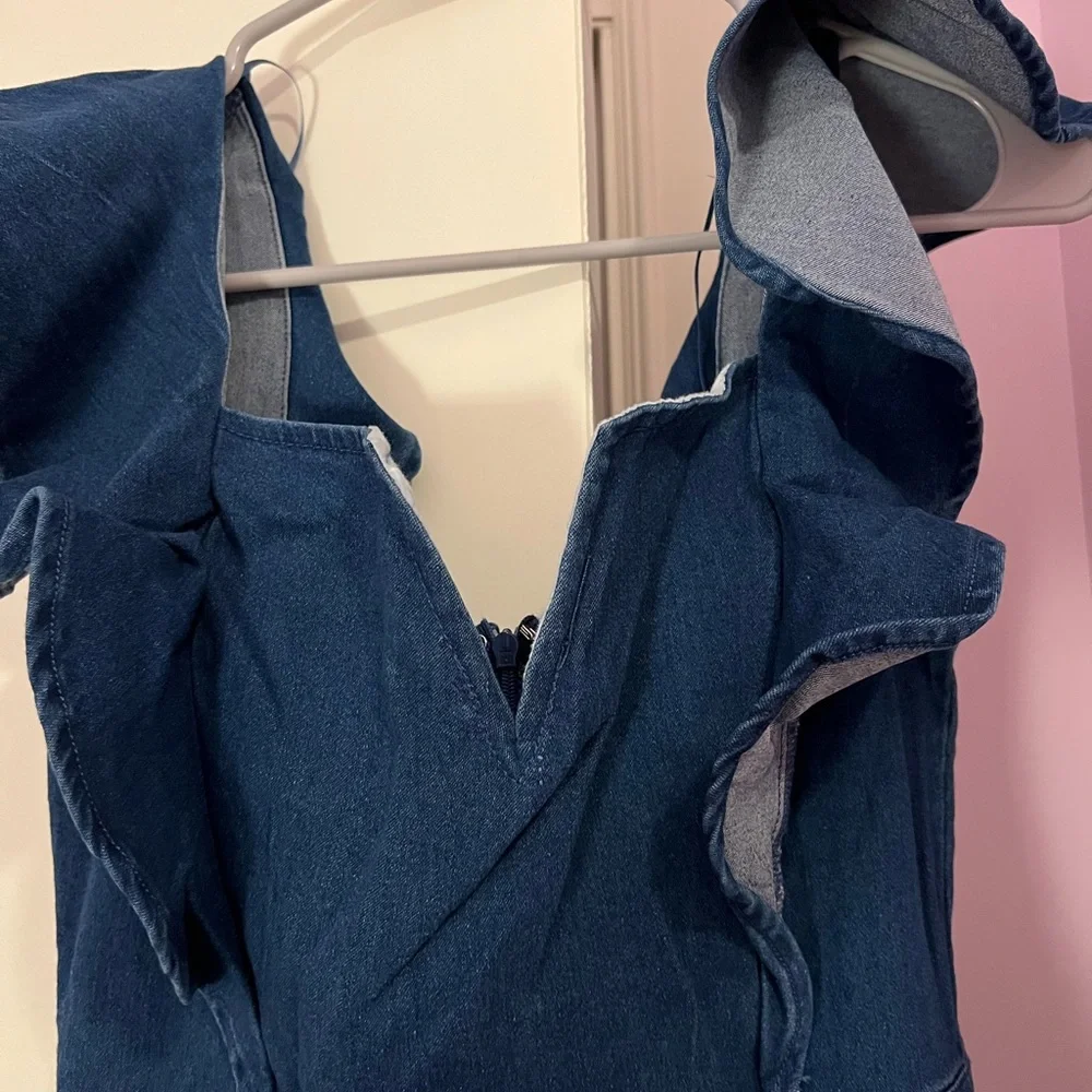Denim Ruffled Jumpsuit - Picture 3 of 3